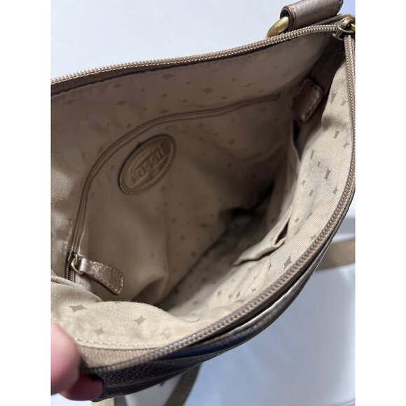 Fossil Metallic Gold Leather Double-Sided Messenger Bag - Picture 4 of 13